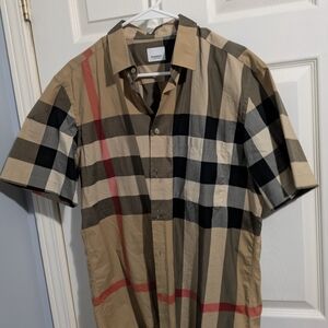 Burberry Men's Plaid Shirt - Beige, Black, and Red